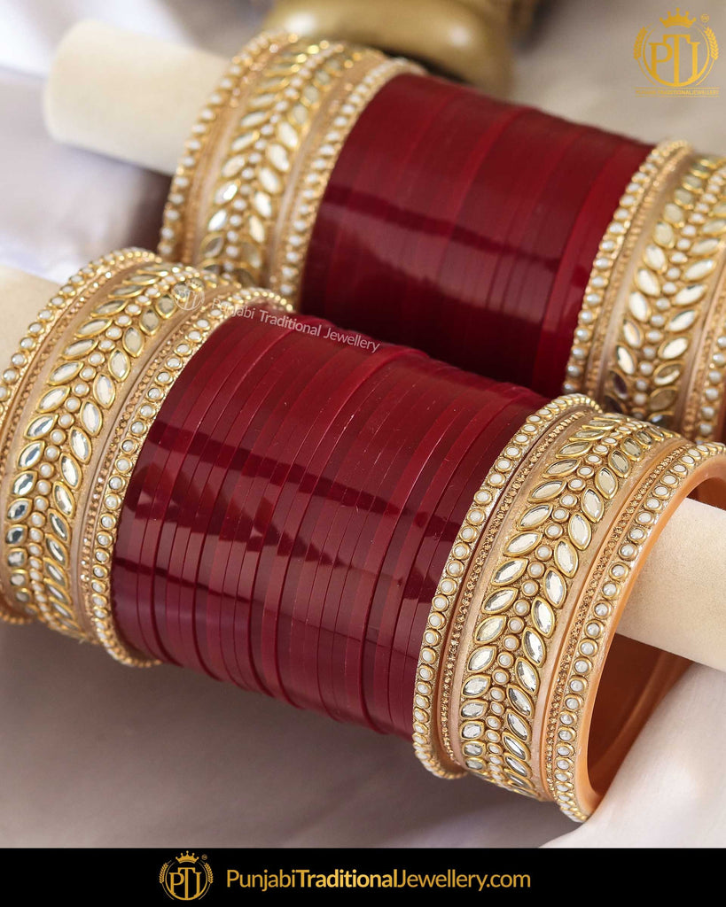 Maroon Kundan Pearl Bridal Chura 