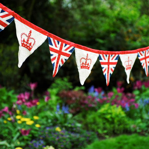 royal coronation bunting in garden space