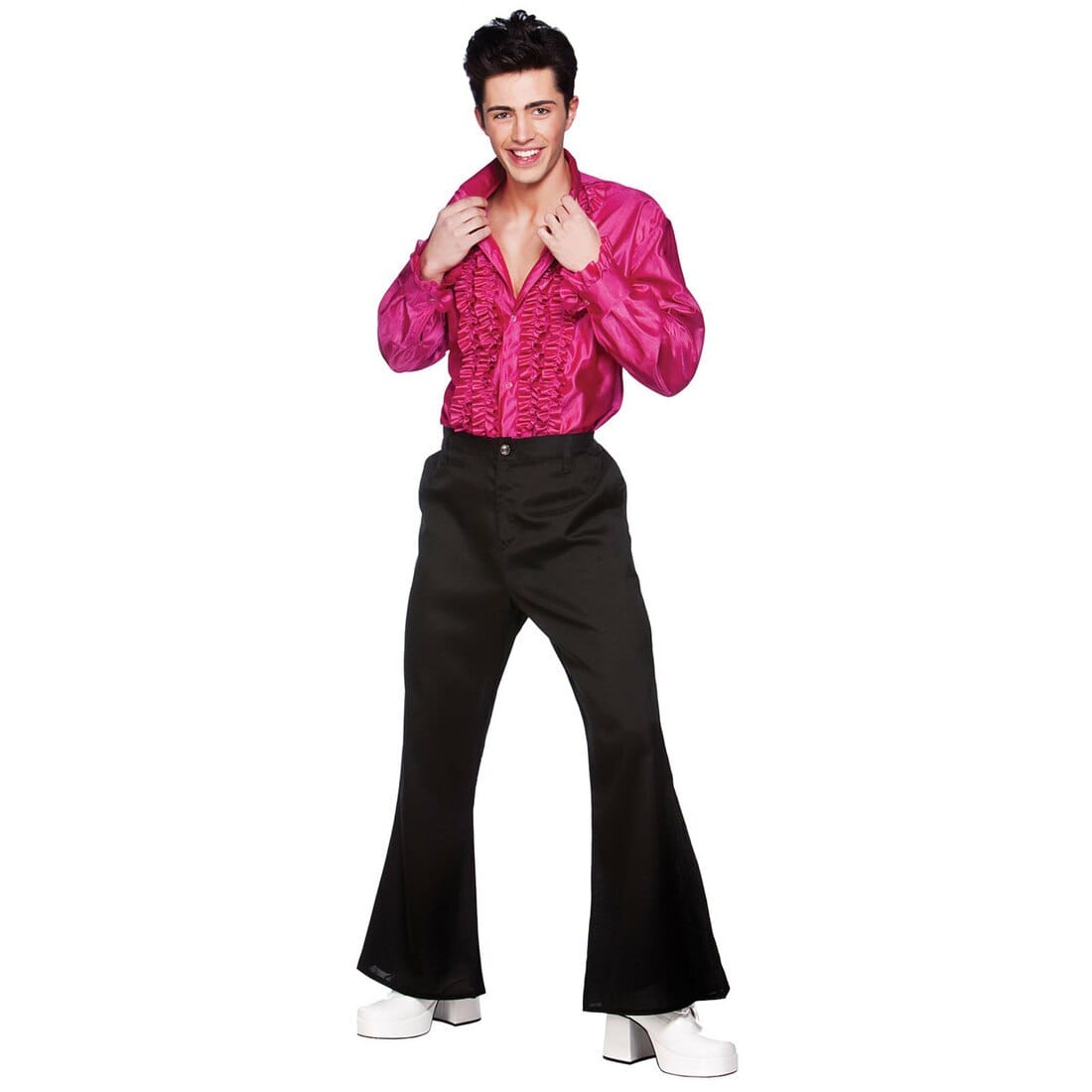 Mens Hot Pink Disco Fever 70s Frilly Shirt Halloween Costume – XS-Stock ...