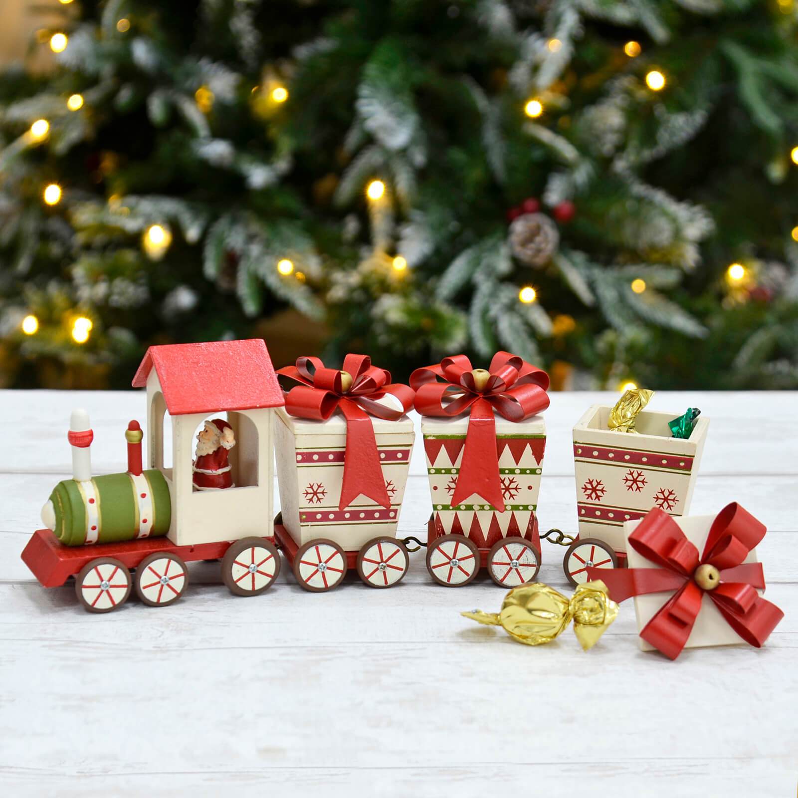 Wooden Hand Painted Christmas Parcel Train Decoration 30cm – XS-Stock.co.uk