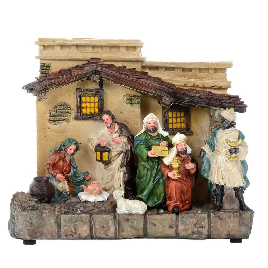 Light Up Nativity Scene Christmas Decoration Resin 12 LED 29cm – XS ...