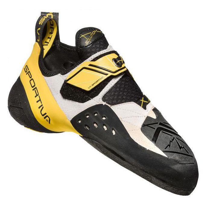 La Sportiva Solution Climbing Shoe In Black Yellow And White Colours