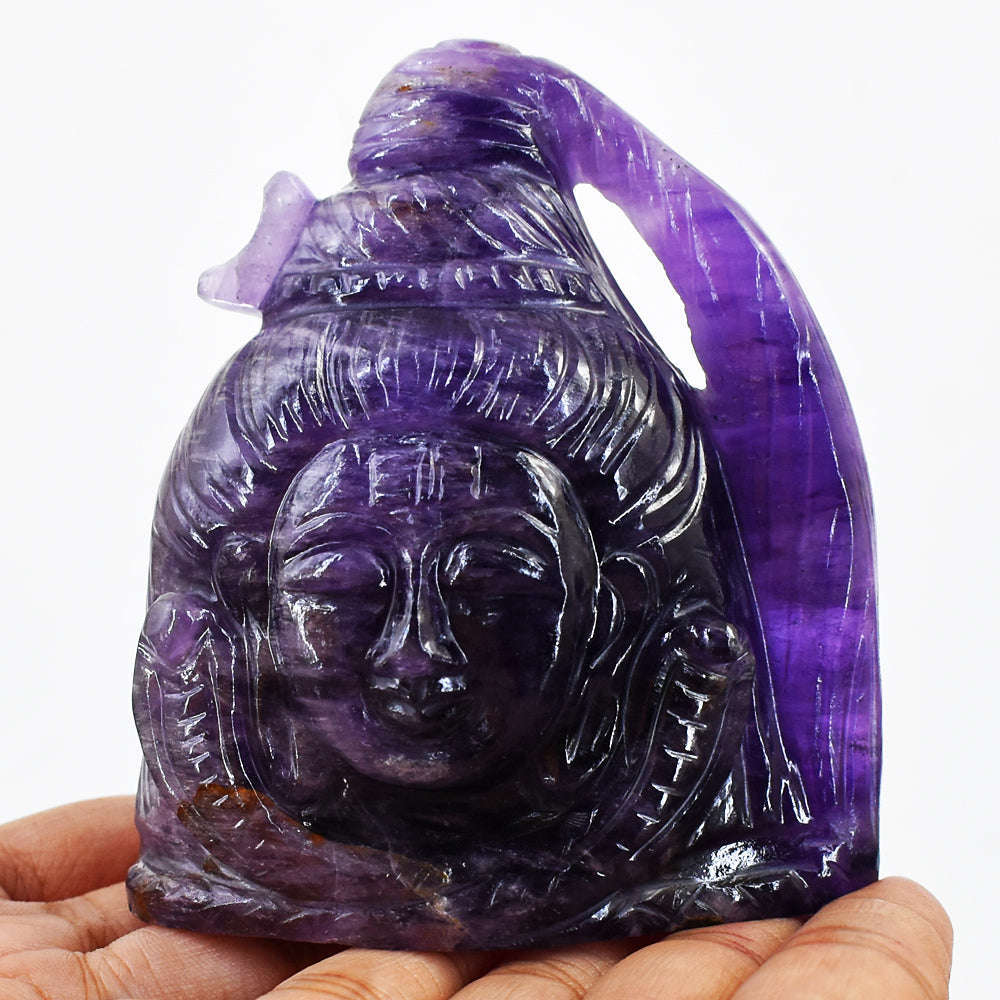 Amazing Hand Carved Purple Amethyst Lord Shiva Head Gemstone Carving