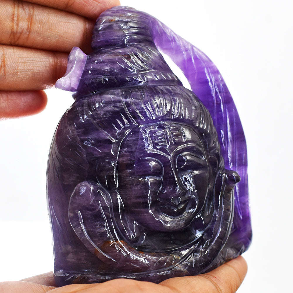 Amazing Hand Carved Purple Amethyst Lord Shiva Head Gemstone Carving