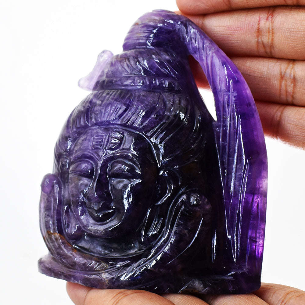 Amazing Hand Carved Purple Amethyst Lord Shiva Head Gemstone Carving