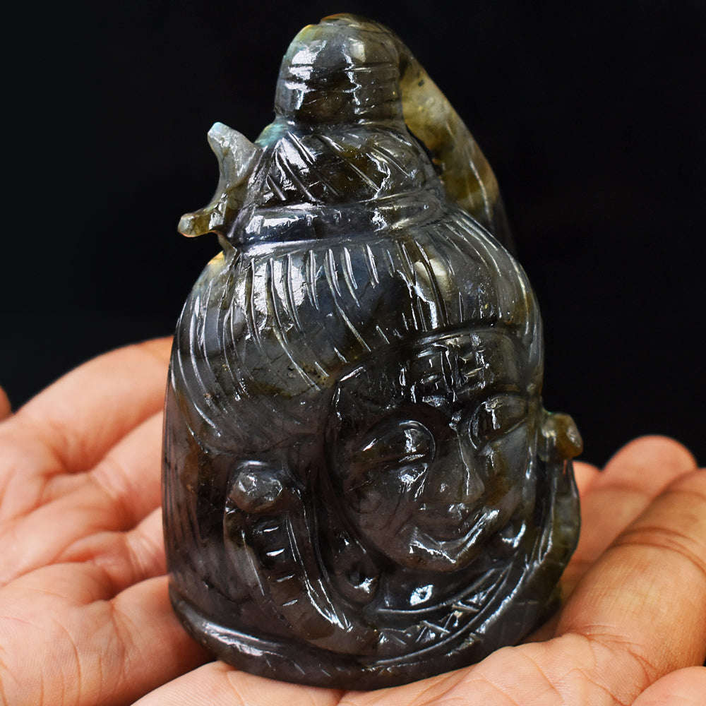 Exclusive Blue & Golden Flash Labradorite Hand Carved Lord Shiva Head
