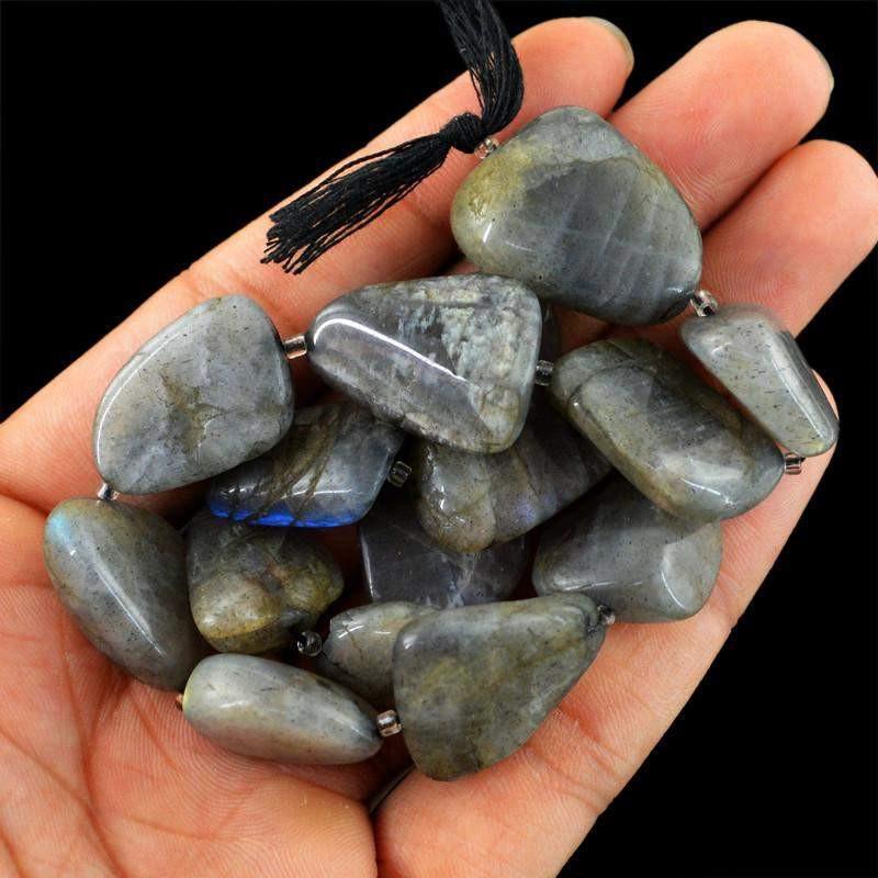 gemsmore:Genuine 370.00 Cts Drilled Blue Labradorite Beads Strand