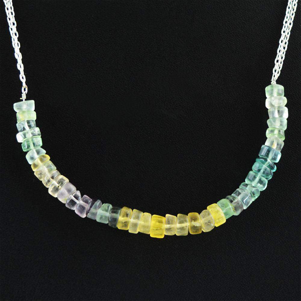 gemsmore:Multicolor Fluorite Necklace Natural Round Shape Beads