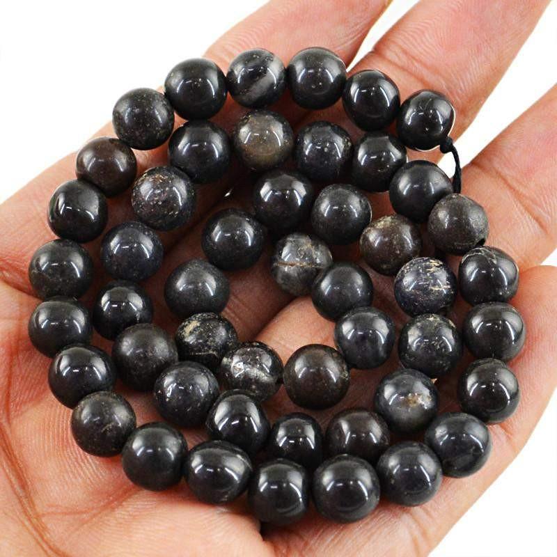 Natural Black Obsidian Strand Untreated Round Shape Beads