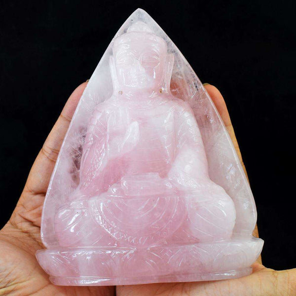 Natural Pink Rose Quartz Hand Carved Lord Buddha Idol