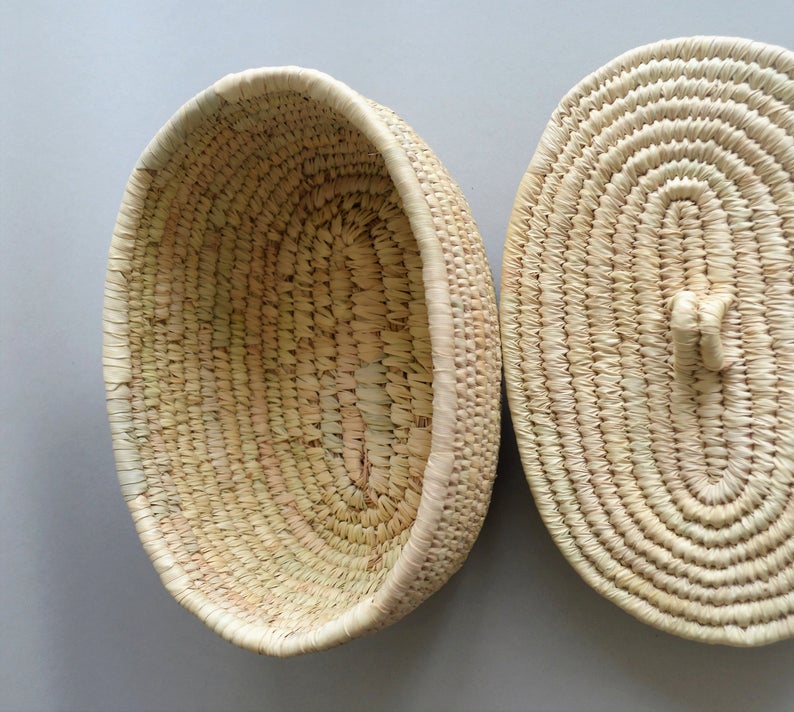 White Woven wicker basket with a fitted lid for all storage – Omar Handmade
