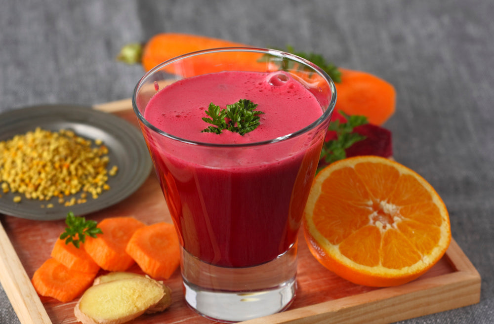 Beets, carrots, orange and ginger juice