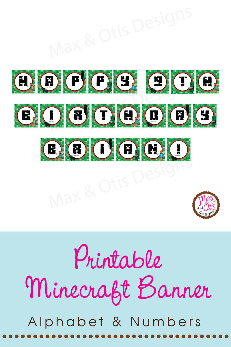 minecraft printable alphabet banner editable pdf max otis designs