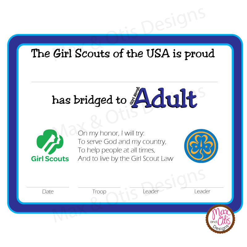 Girl Scout Adult Printable Bridging Certificate (editable PDF) – Max ...