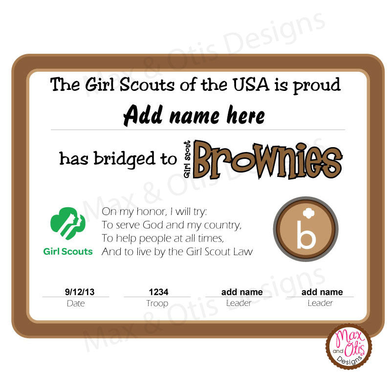 Girl Scout Brownie Printable Bridging Certificate (editable PDF) – Max ...