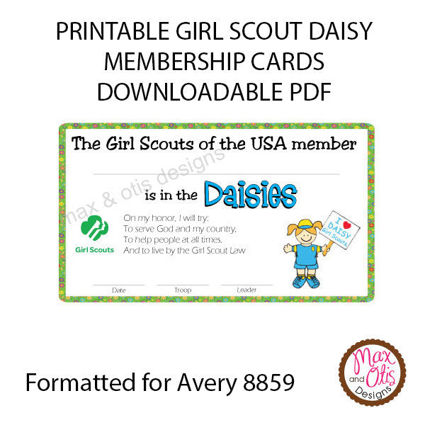 Girl Scout Daisy Printable Membership Cards (editable PDF) – Max & Otis ...