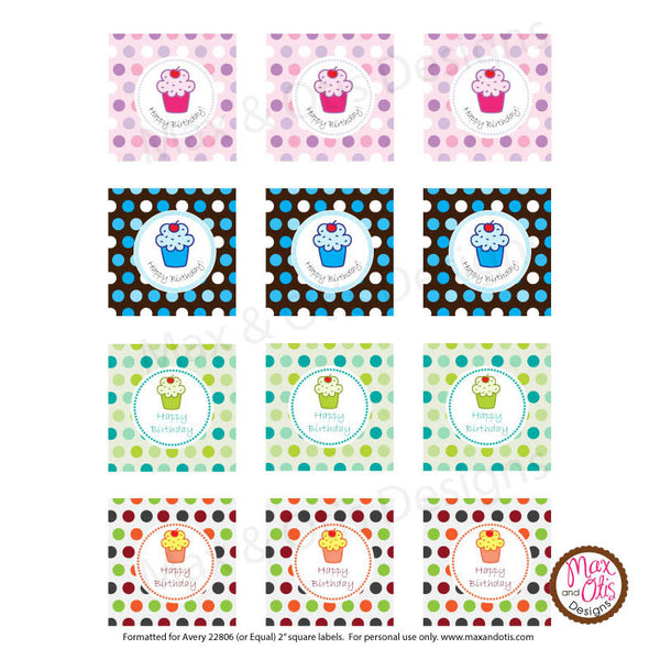 printable 2 tags labels happy birthday cupcake max