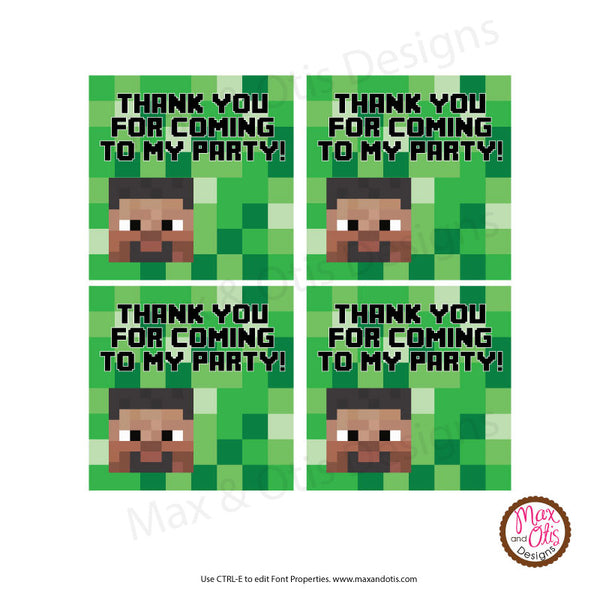 printable 2 tags labels minecraft steve thank you editable pdf