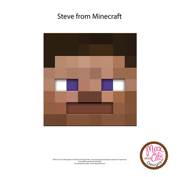 Minecraft Steve Printable Box Head Max & Otis Designs