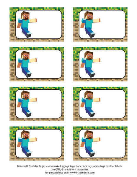 Printable Rectangle Tags & Labels - Minecraft (Editable 