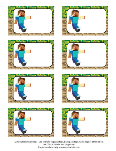 Printable Rectangle Tags & Labels - Minecraft (Editable PDF) – Max ...