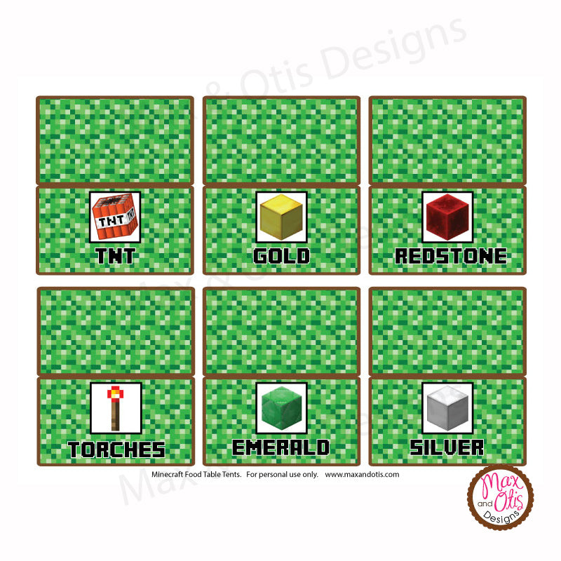 Minecraft - Party Food Table Tents – Max & Otis Designs