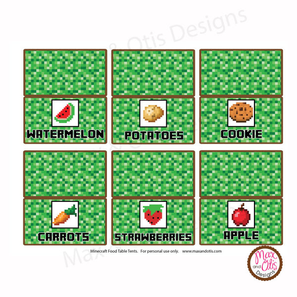 Minecraft - Party Food Table Tents – Max & Otis Designs