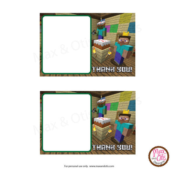 Printable Thank You Card - Minecraft Birthday (editable 