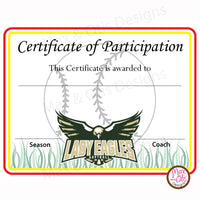 Softball Certificate of Participation (Editable PDF) Max Otis Designs