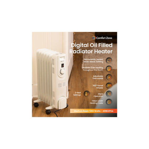 rekenkundig slaaf Donker worden Comfort Zone Oil-Filled Radiator Heater in Grey – Comfort Zone, H2 Brands  Group