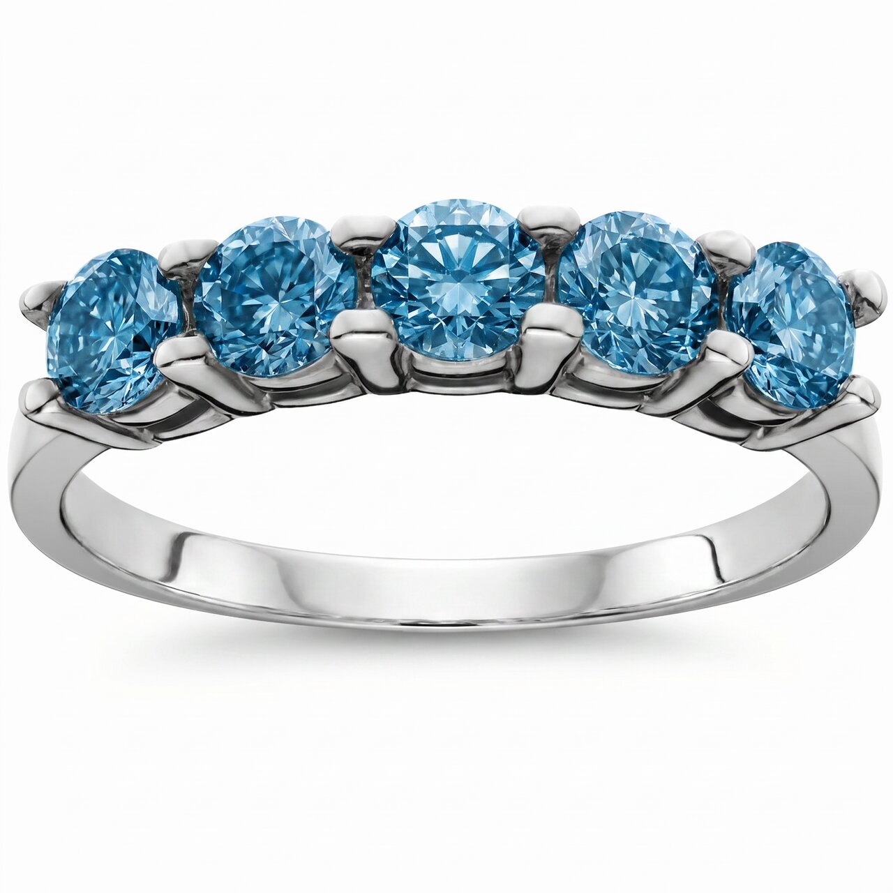 1ct Blue Diamond Wedding Five Stone Ring 14k White Gold Size:10 Item #: WR3033W