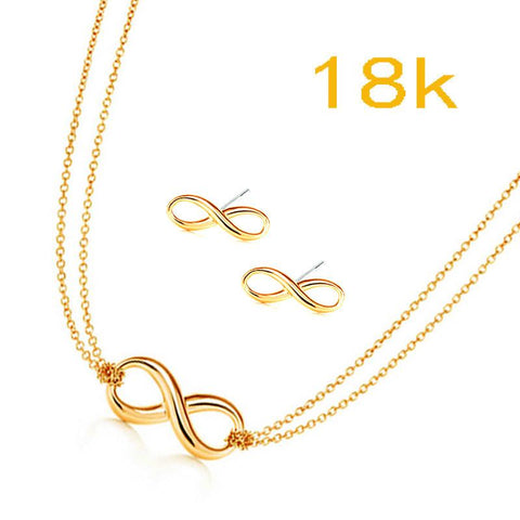 Bowknot Infinity Symbol Necklace & Earring Set in Gold or Silver
