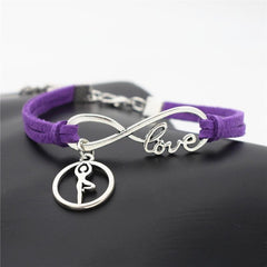 Leather Bracelet with Silver Tone Infinite Love & Yoga Dance Charms