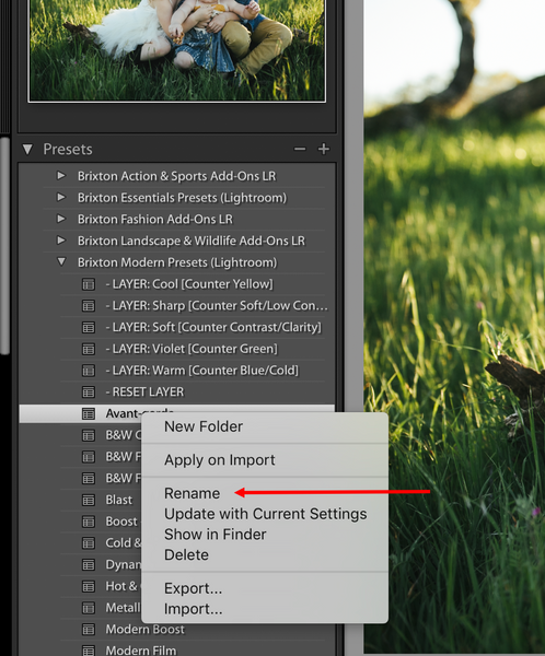 How to rename Lightroom presets