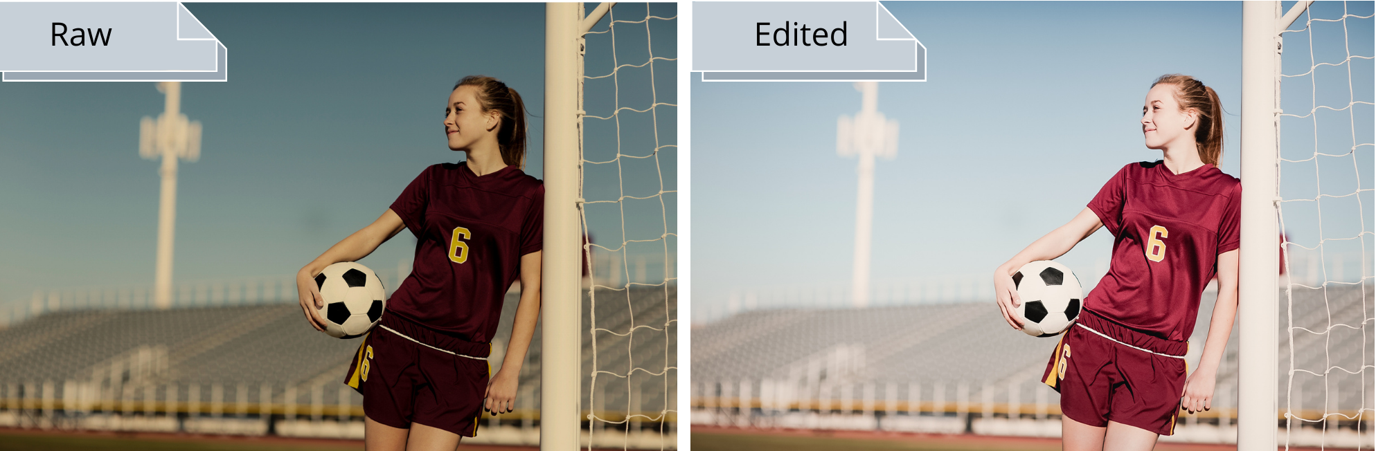 Lightroom preset photo edit teen girl holding soccer ball senior portrait