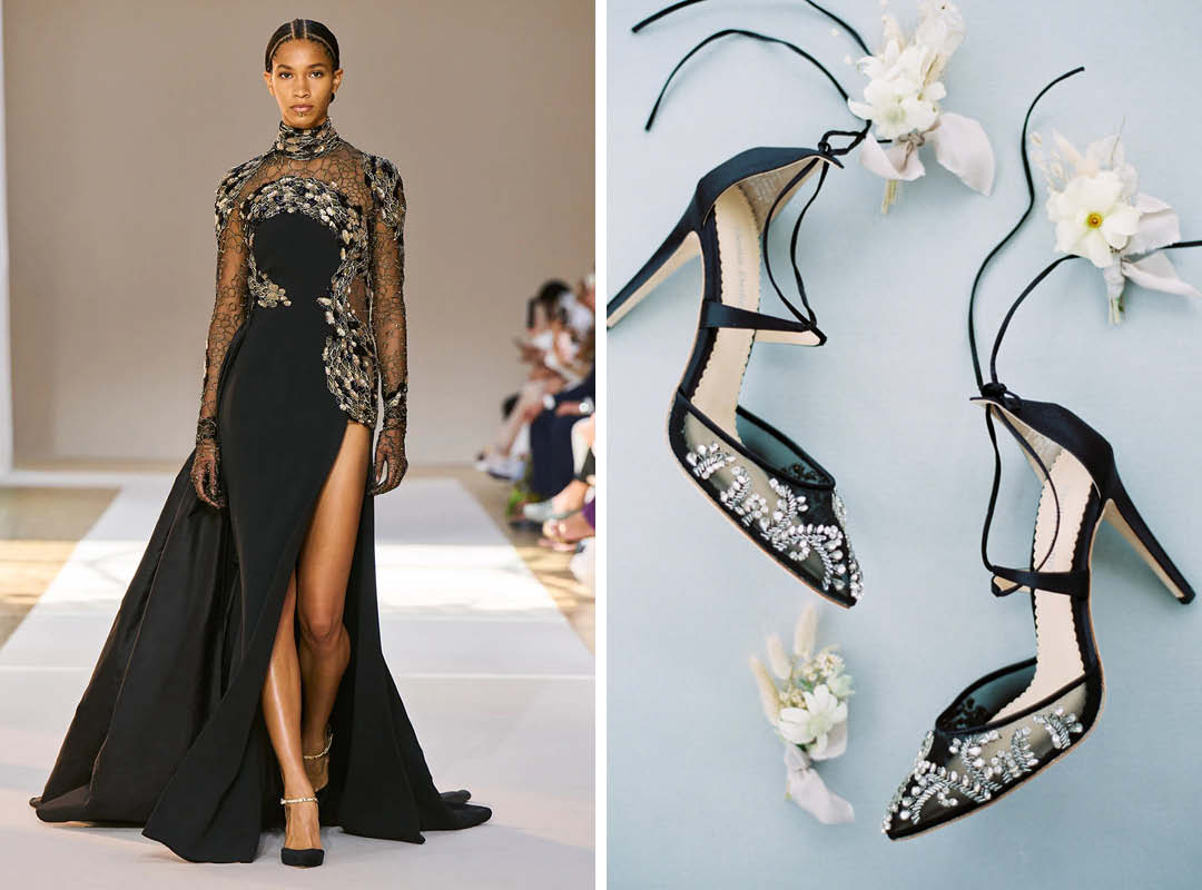 Elie Saab Long Sleeve Black Wedding Dresses Bella Belle black crystal wedding shoe