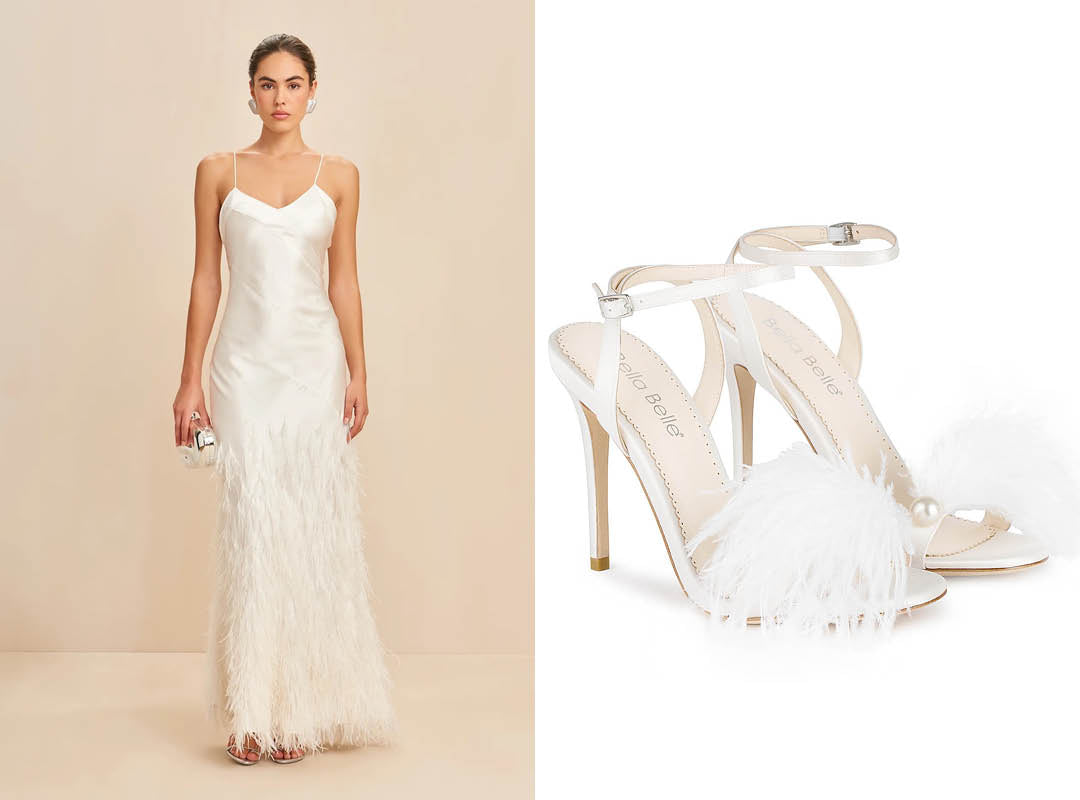 Cult gaia elopement wedding dress with bella belle shoes quinn feather wedding heels