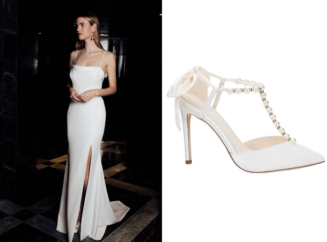 half penny london elopement wedding dress with bella belle shoes lisbeth pearl wedding heels