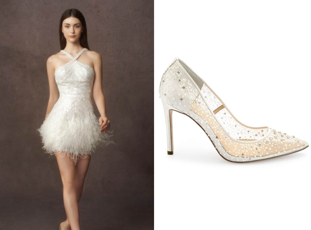 nicole and felicia short elopement wedding dress with bella belle shoes elsa cinderella wedding heels