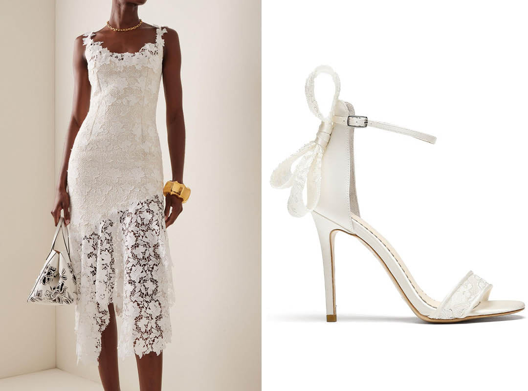 oscar de la renta elopement wedding dress with bella belle shoes leila lace wedding heels