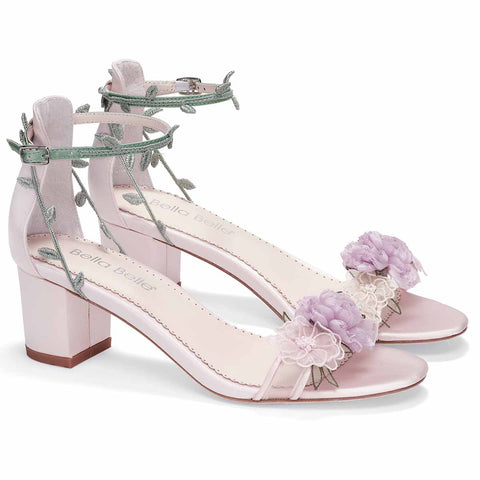 Low Blush Block Heels with Flowers