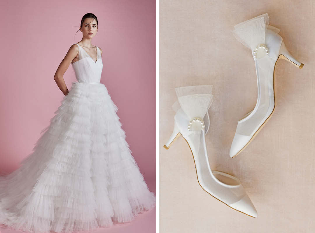 Layered Tulle Wedding Dress & tulle wedding shoes