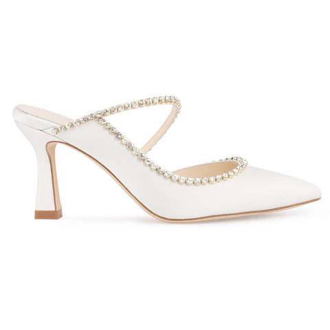 bella belle hadley 3-inch ivory crystal strap asymmetrical cone heels