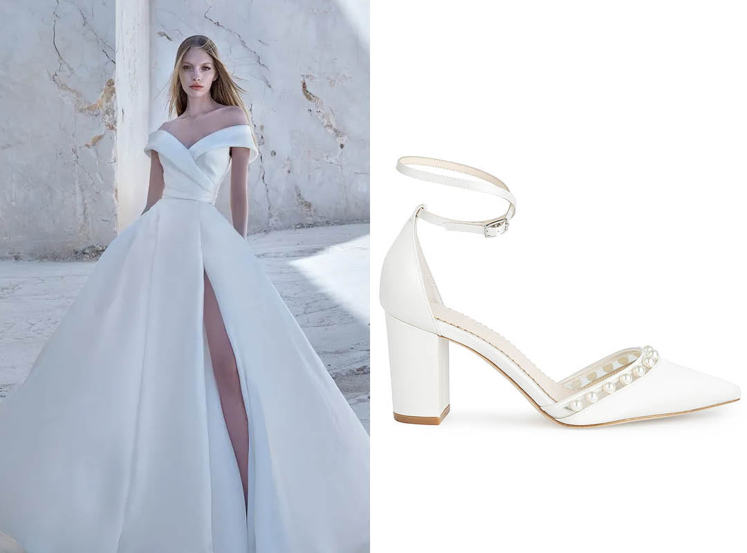 bella belle emery pointed toe shoes with pronovias high slit dress