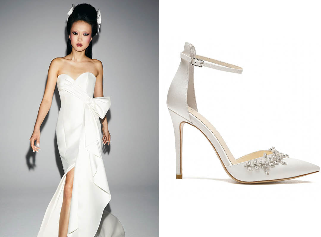 bella belle victoria crystal pointed toe high heel with viktor and rolf high slit wedding dress