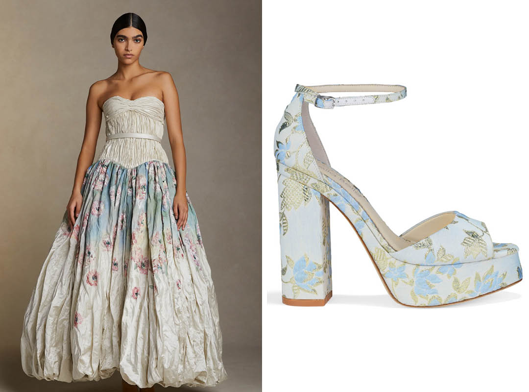 danielle frankel colorful floral wedding dress with bella belle catarina floral shoes