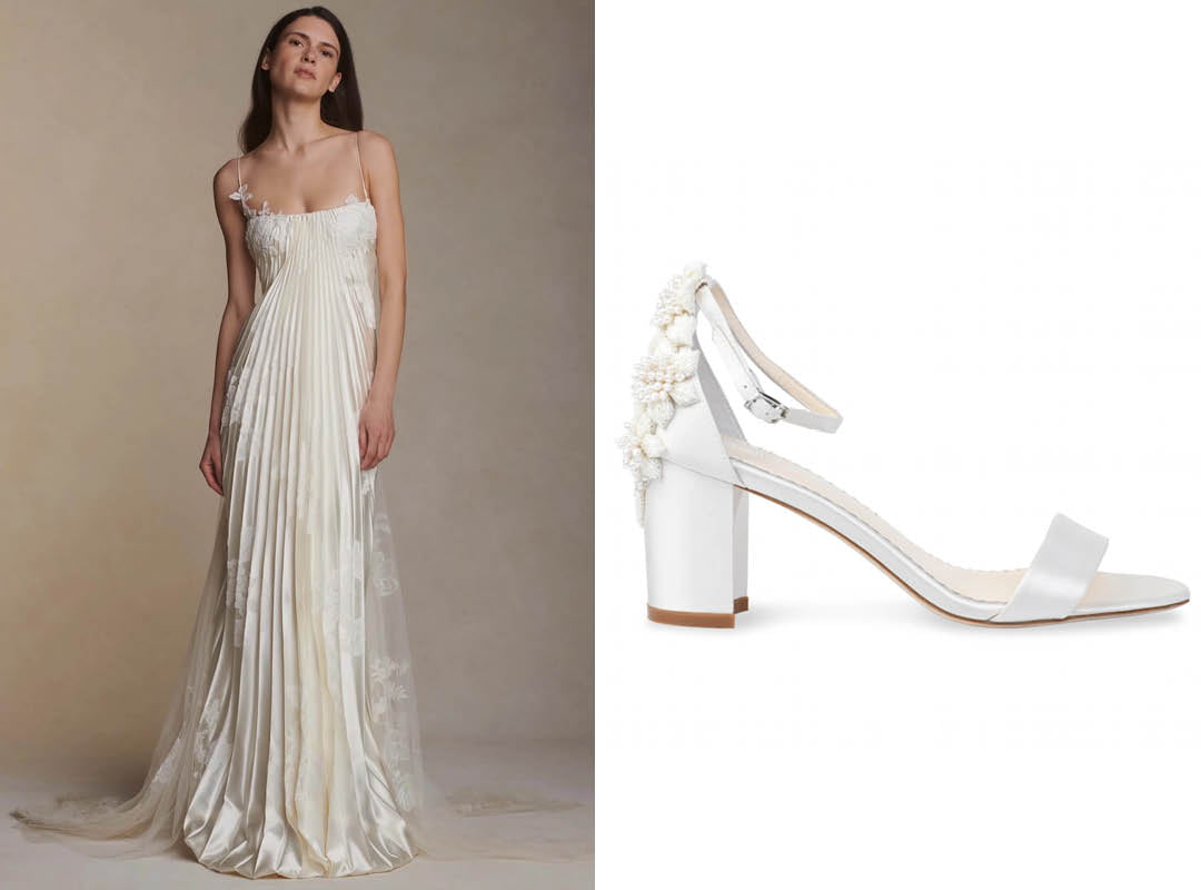 bella belle danielle frankel floral wedding dress and fabiola flower wedding shoe