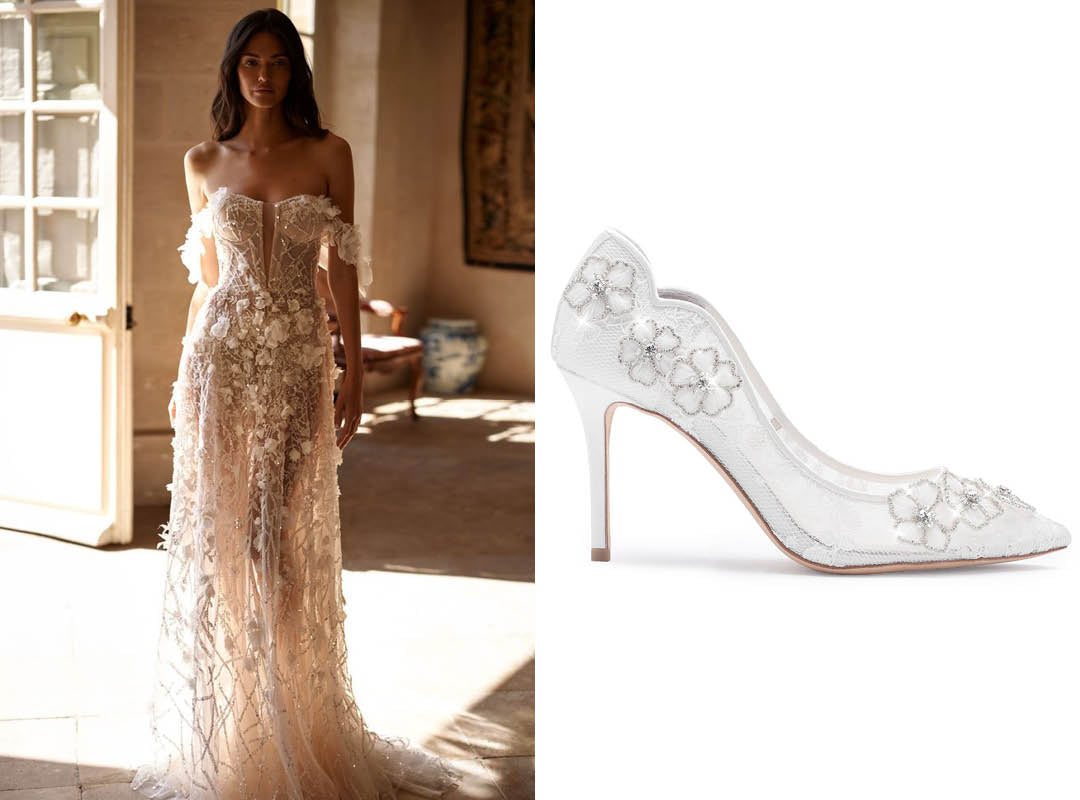 bella belle milla nova floral wedding dress and aurora flower wedding shoe
