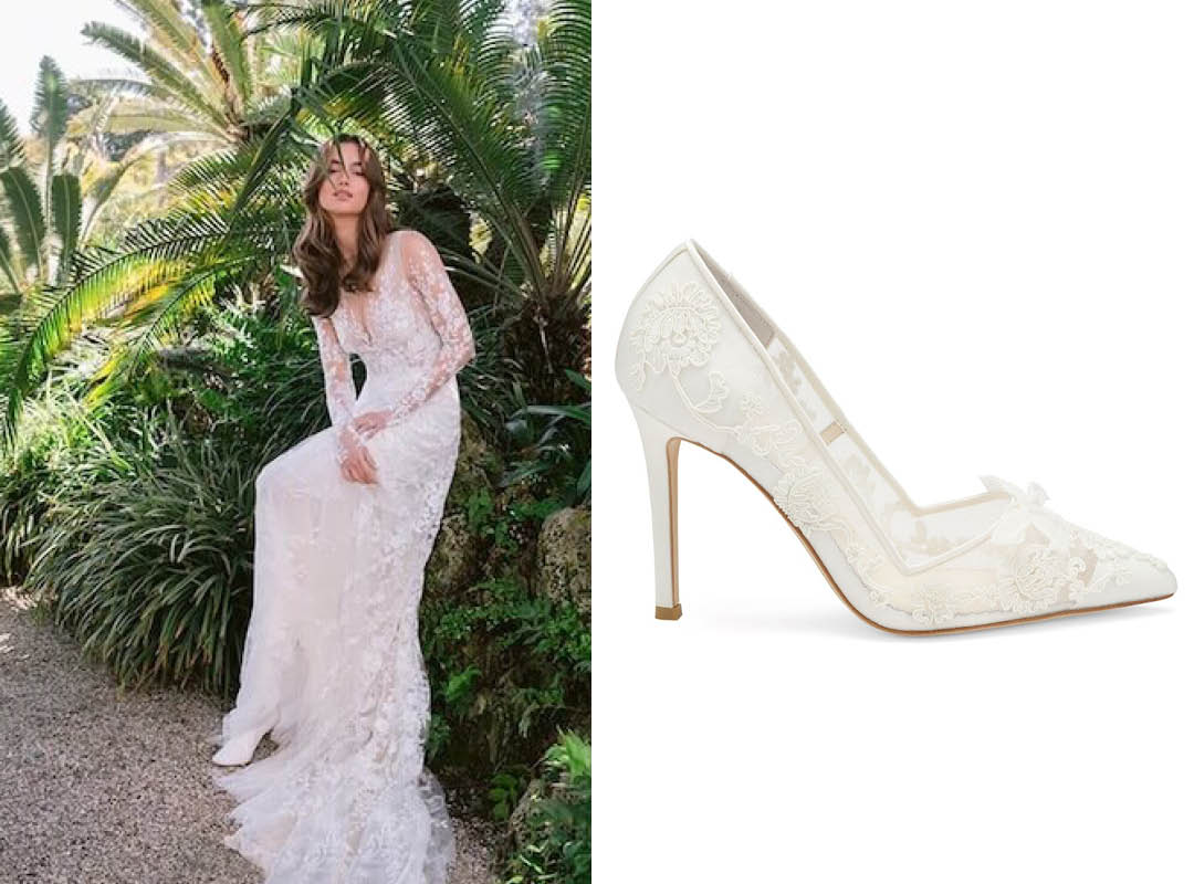 bella belle monique lhullier floral wedding dress and sophia flower wedding shoe