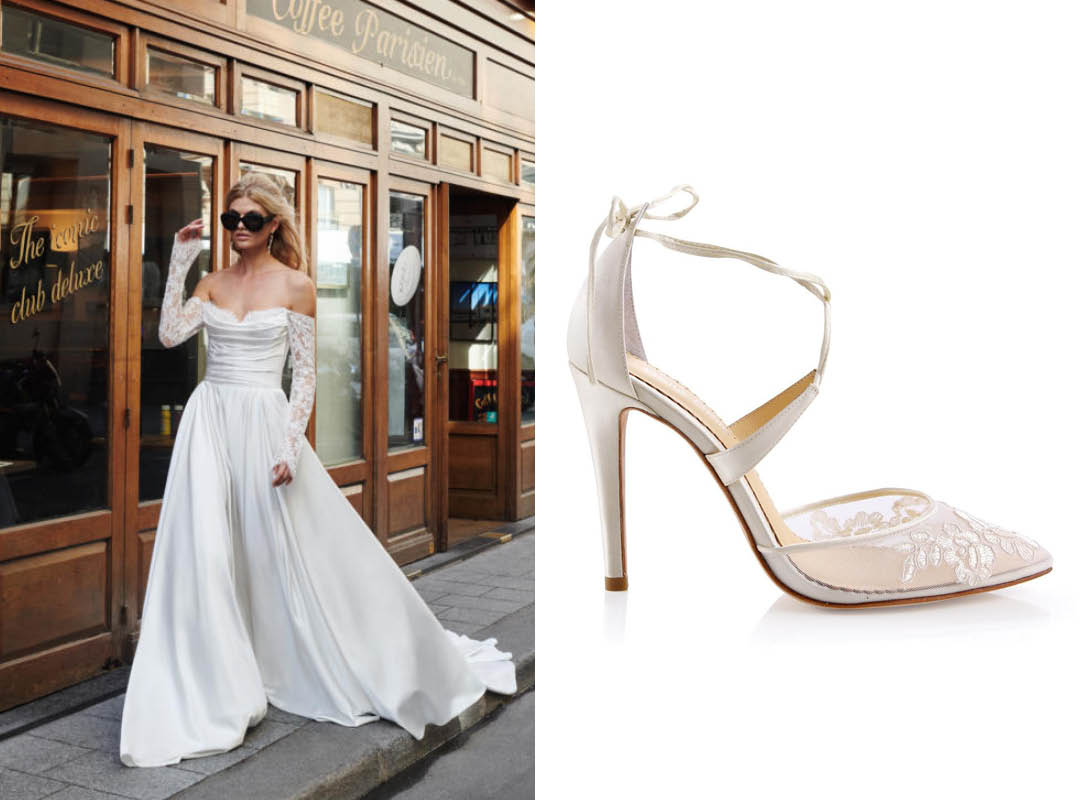 Galia Lahav Lace Wedding Dress with Bella Belle Anita Lace Wedding Shoes